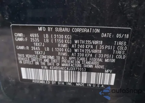 2018 Subaru Outback 2.5I Limited z USA, uszkodzony, nr VIN 4S4BSAKC4J3373053